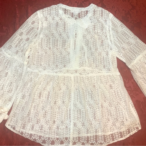 FLASH SALE !  Off White Tie Neck Boho Blouse - Picture 16 of 16